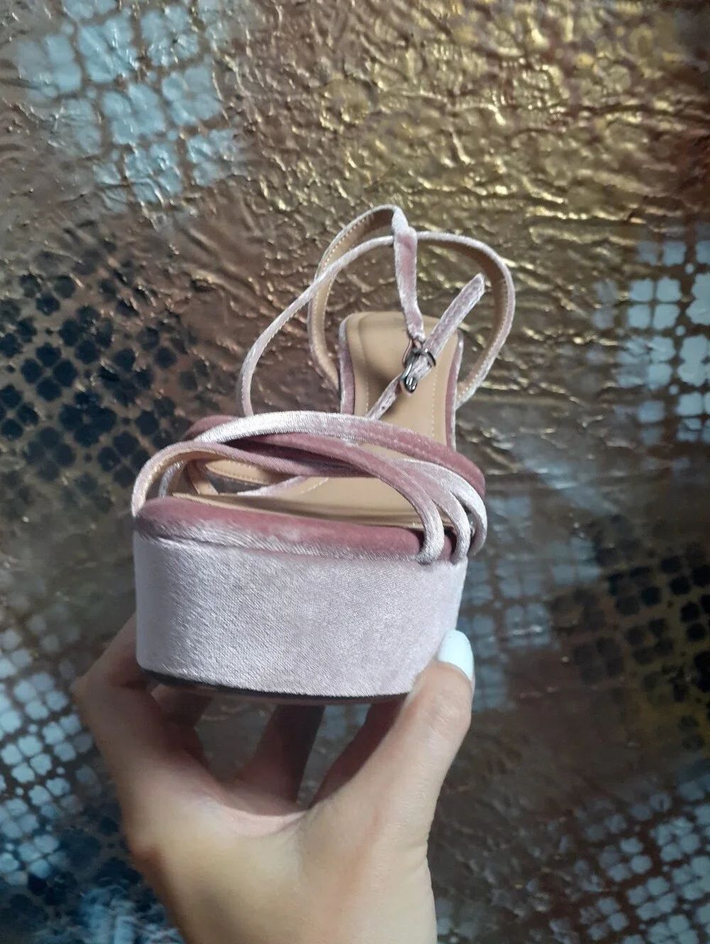 Zara Nwt Platform Velvet High Heel Sandals in Blush Pink - Picture 2 of 16